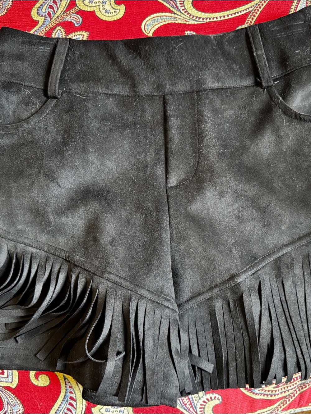 Crazy Train Black Suede-Look Fringe Shorts